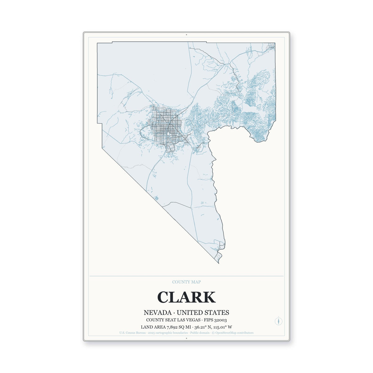 Clark County, Nevada Map Aluminum Sign in Gallery Air style