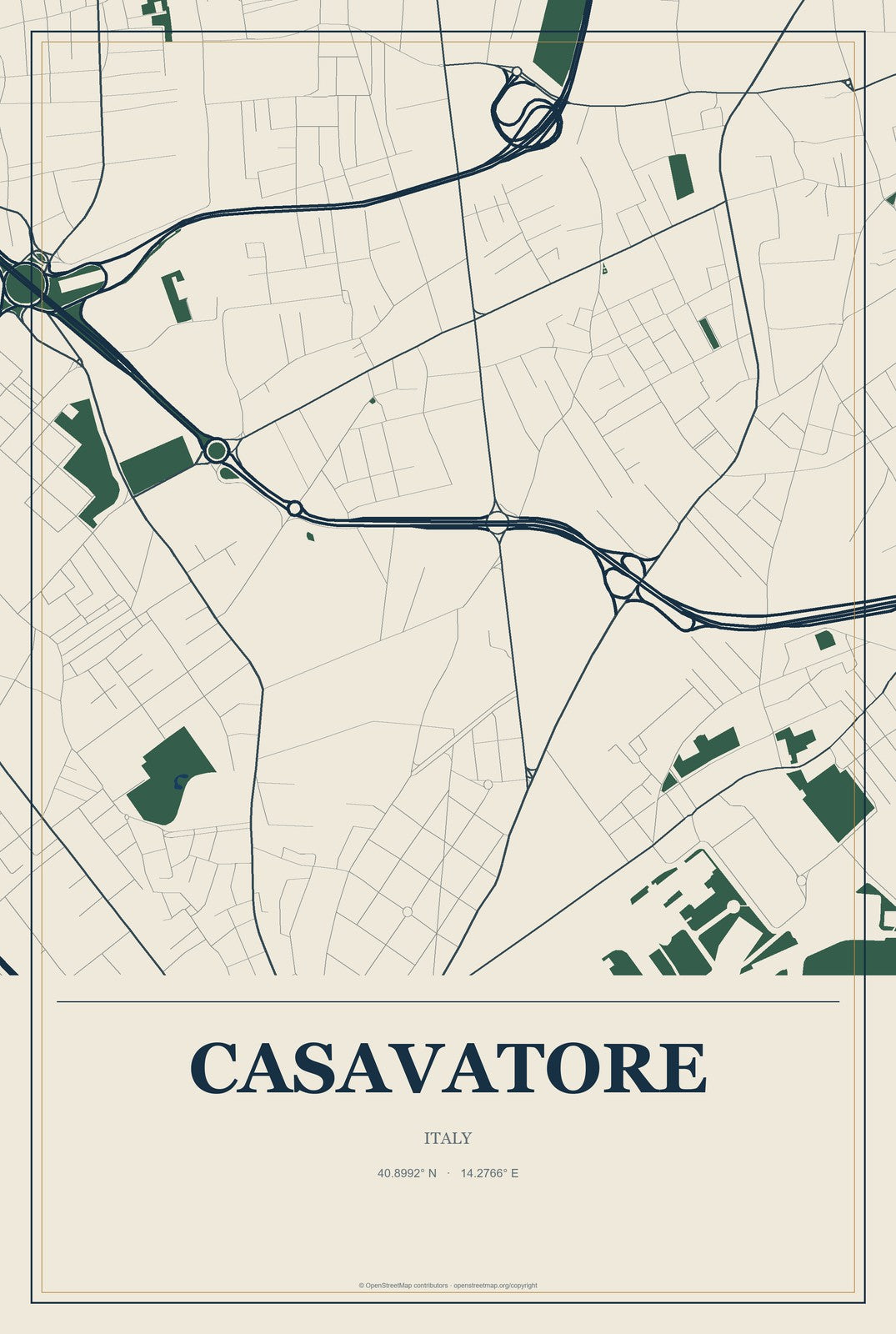 Casavatore, Italy City Map Aluminum Sign in Coastal Cutout style