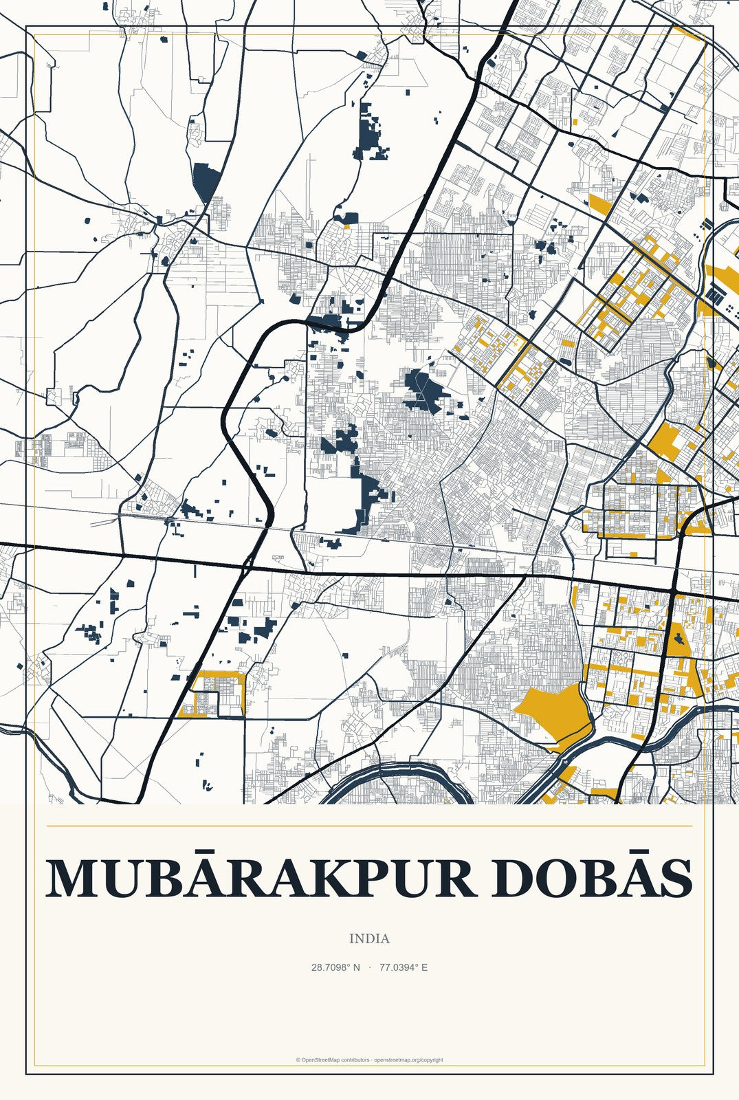 Mubārakpur Dobās, India City Map Aluminum Sign in Citrine Modern style