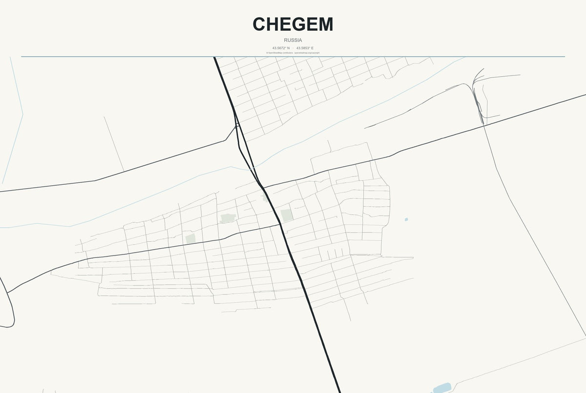 Chegem, Russia City Map Aluminum Sign in Headline Atlas style