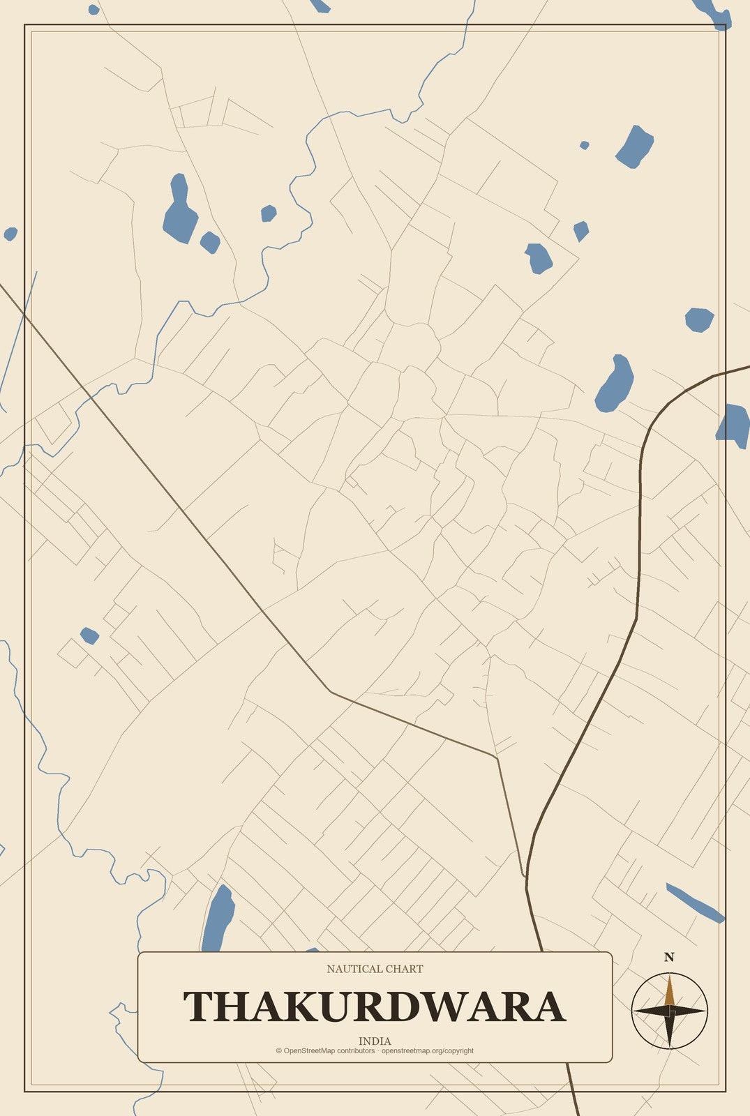 Thakurdwara, India City Map Aluminum Sign in Heritage Nautical style