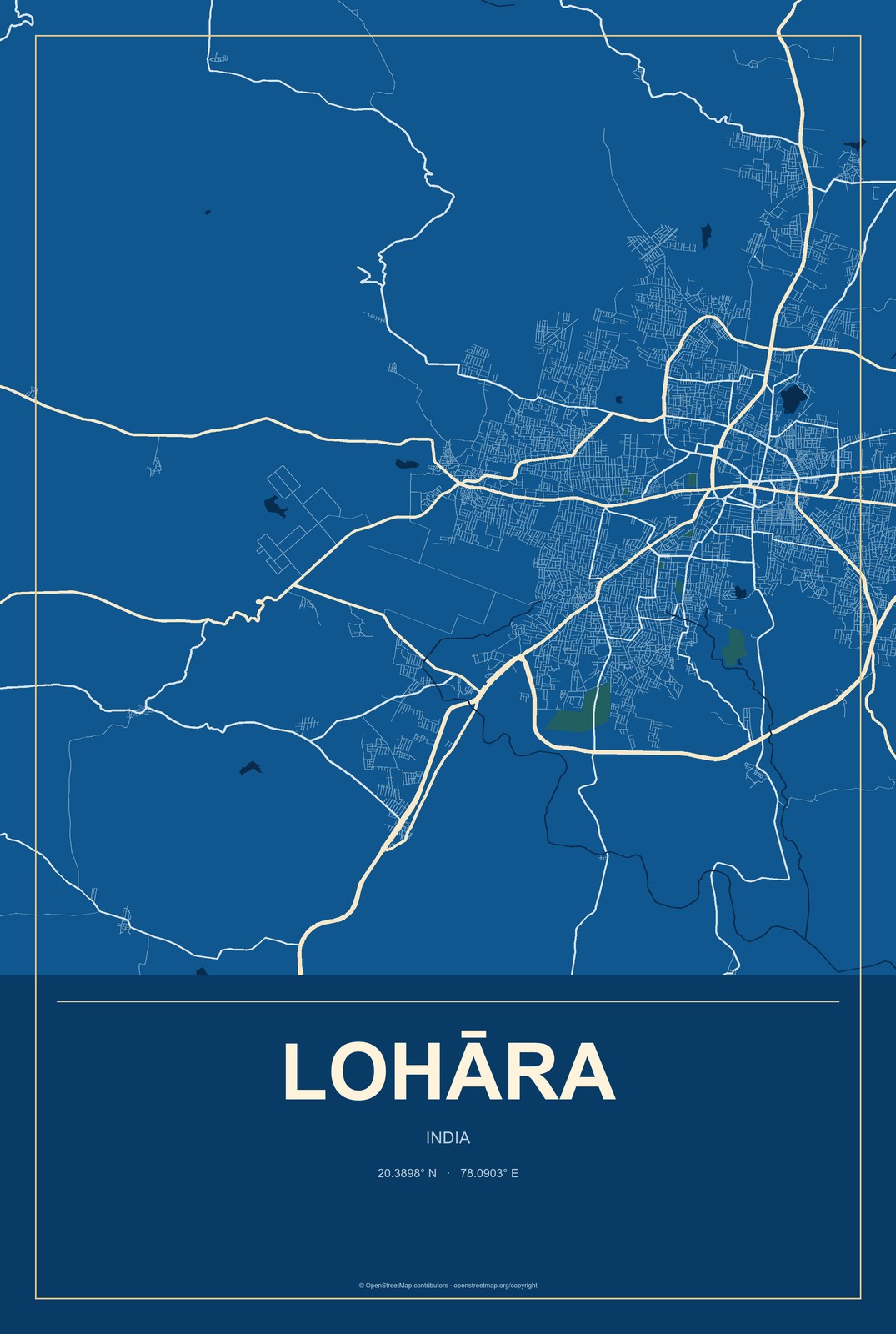 Lohāra, India City Map Aluminum Sign in Harbor Cobalt style