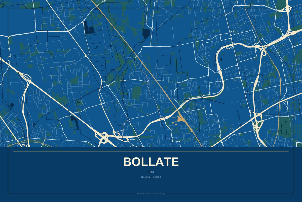 Bollate, Italy City Map Aluminum Sign in Harbor Cobalt style