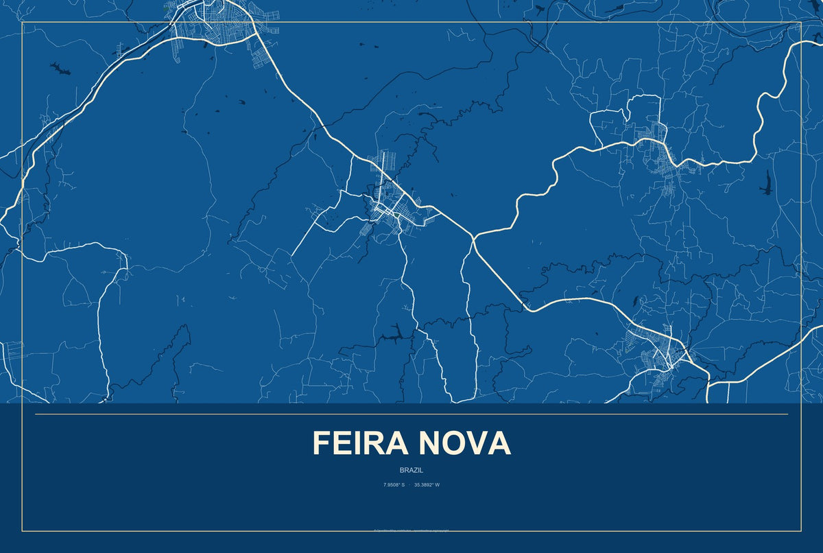 Feira Nova, Brazil City Map Aluminum Sign in Harbor Cobalt style