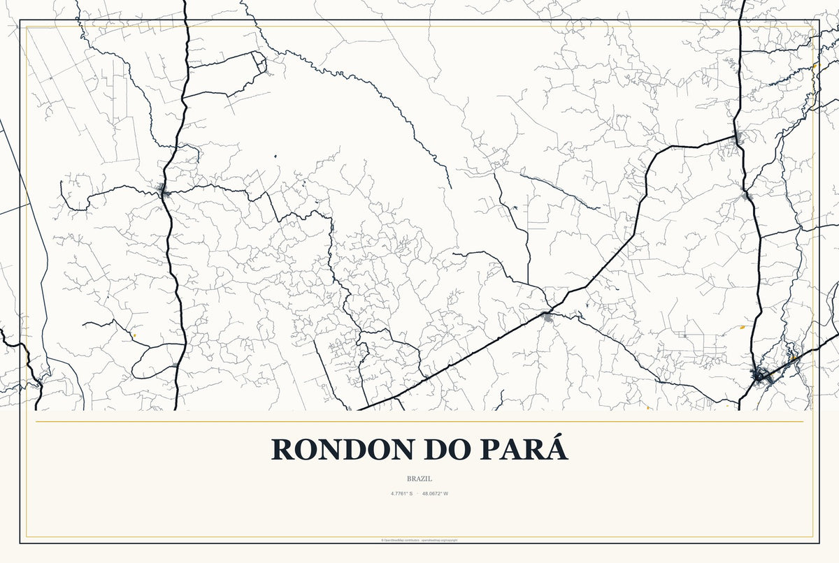 Rondon do Pará, Brazil City Map Aluminum Sign in Citrine Modern style