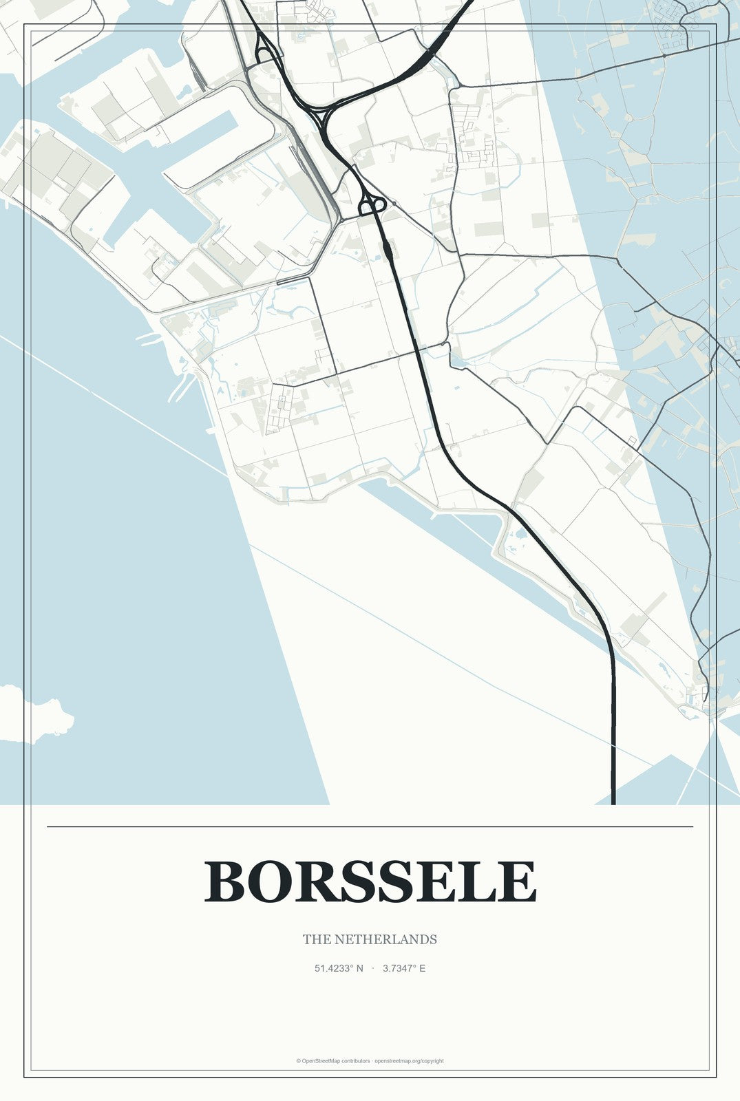 Borssele, The Netherlands City Map Aluminum Sign in Gallery Air style