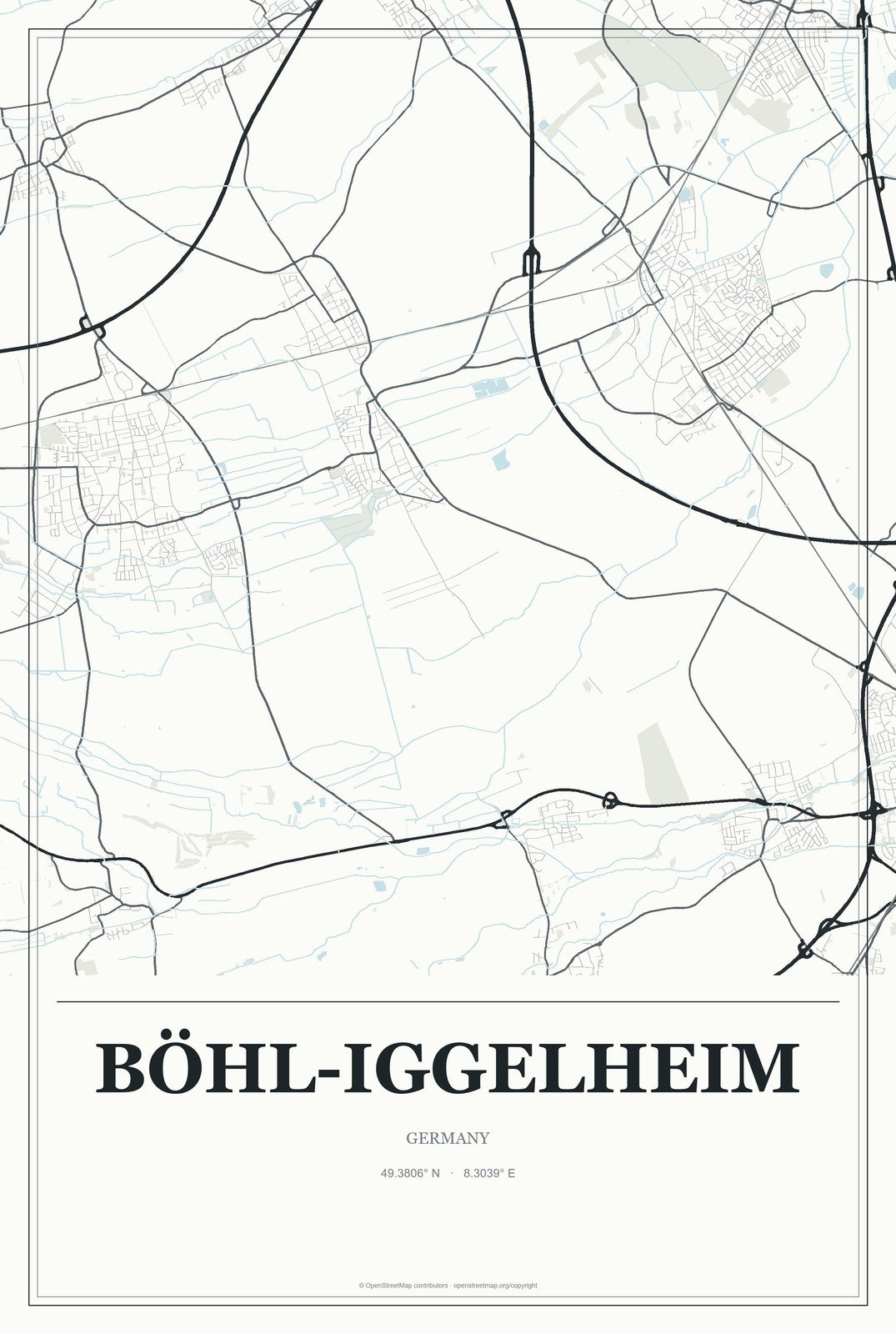 Böhl-Iggelheim, Germany City Map Aluminum Sign in Gallery Air style