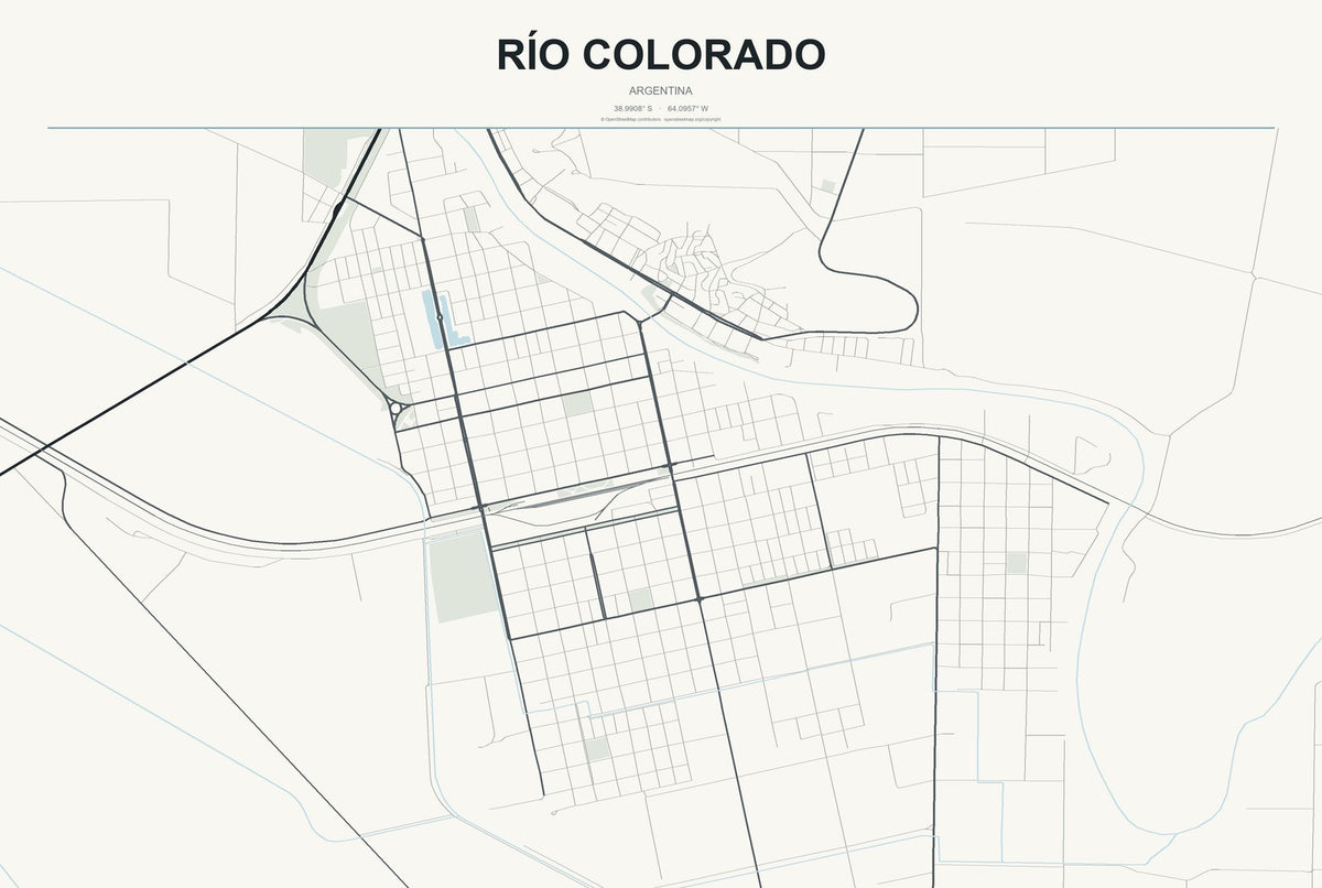 Río Colorado, Argentina City Map Aluminum Sign in Headline Atlas style