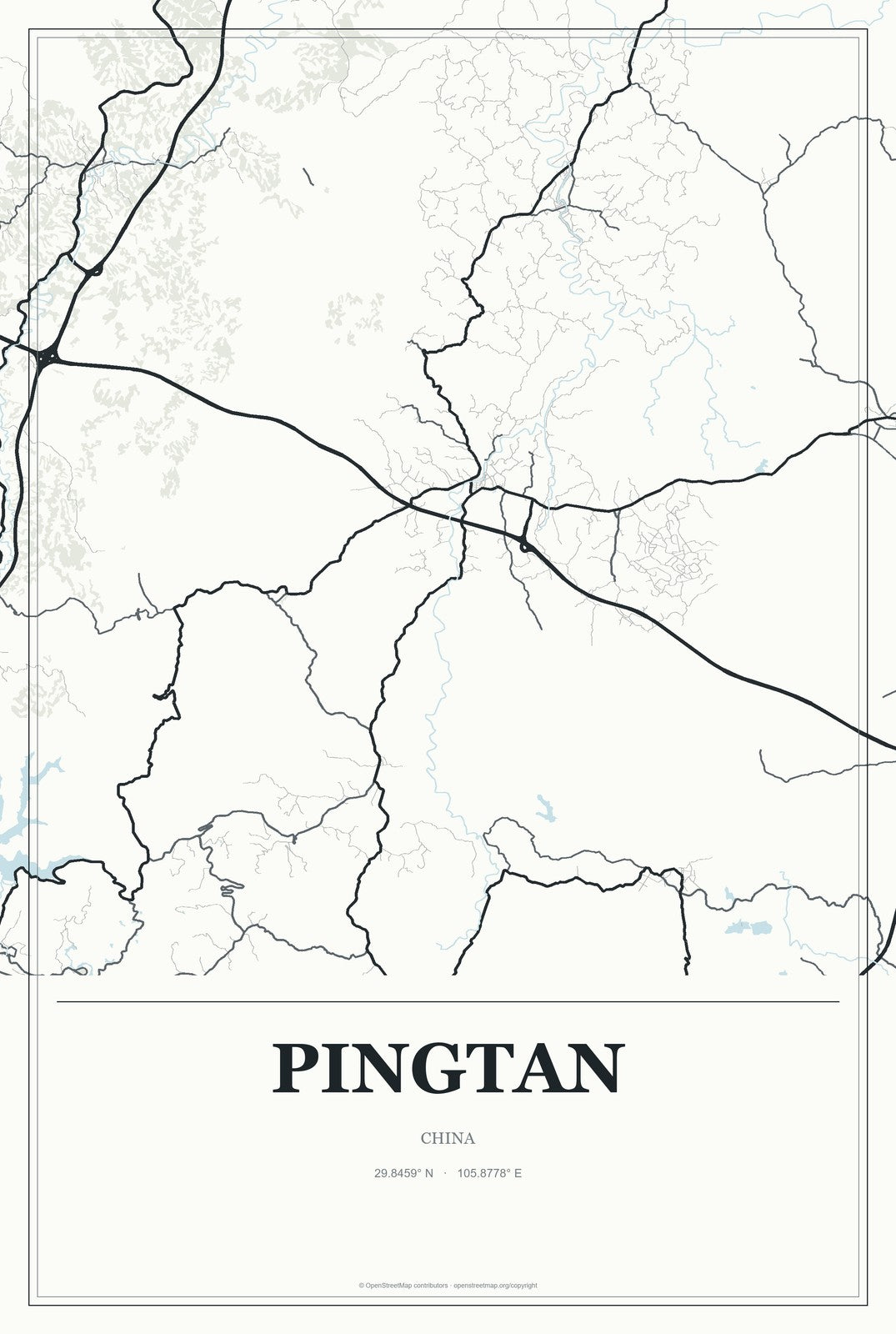 Pingtan, China City Map Aluminum Sign in Gallery Air style