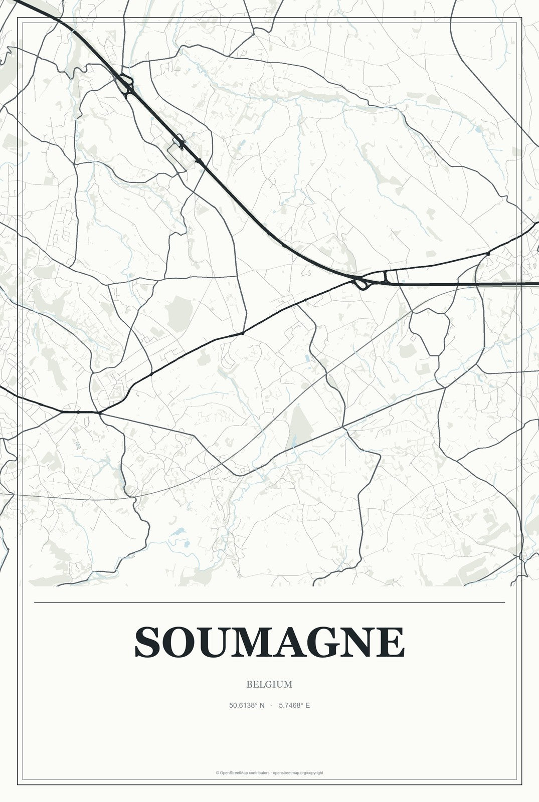 Soumagne, Belgium City Map Aluminum Sign in Gallery Air style