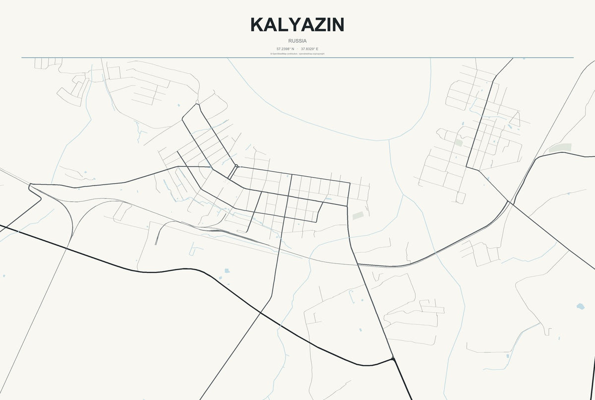 Kalyazin, Russia City Map Aluminum Sign in Headline Atlas style