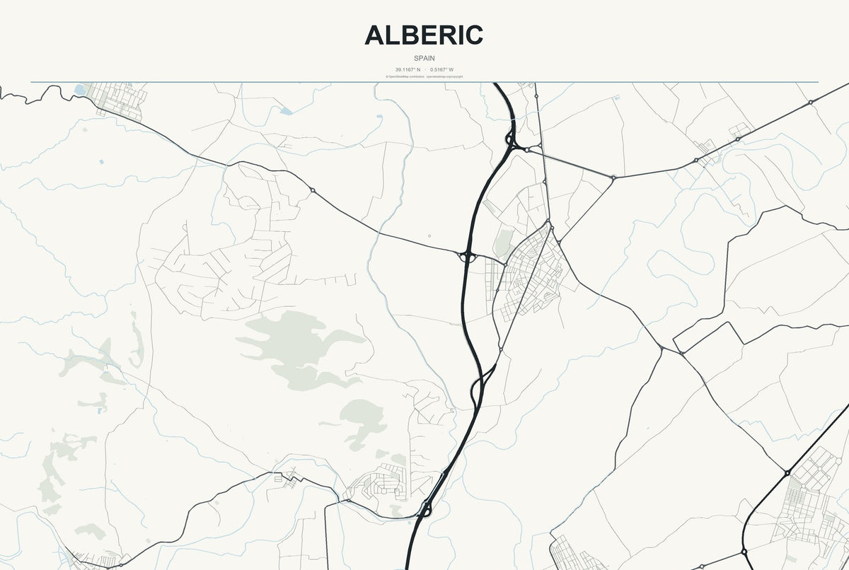 Alberic, Spain City Map Aluminum Sign in Headline Atlas style