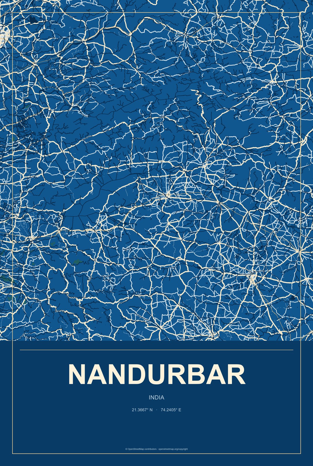 Nandurbar, India City Map Aluminum Sign in Harbor Cobalt style