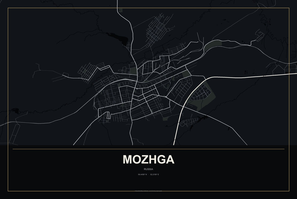 Mozhga, Russia City Map Aluminum Sign in Metropolitan Noir style
