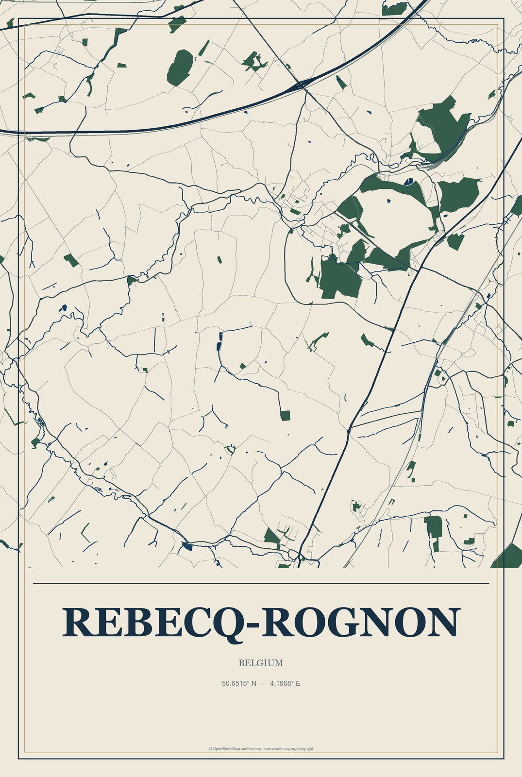Rebecq-Rognon, Belgium City Map Aluminum Sign in Coastal Cutout style