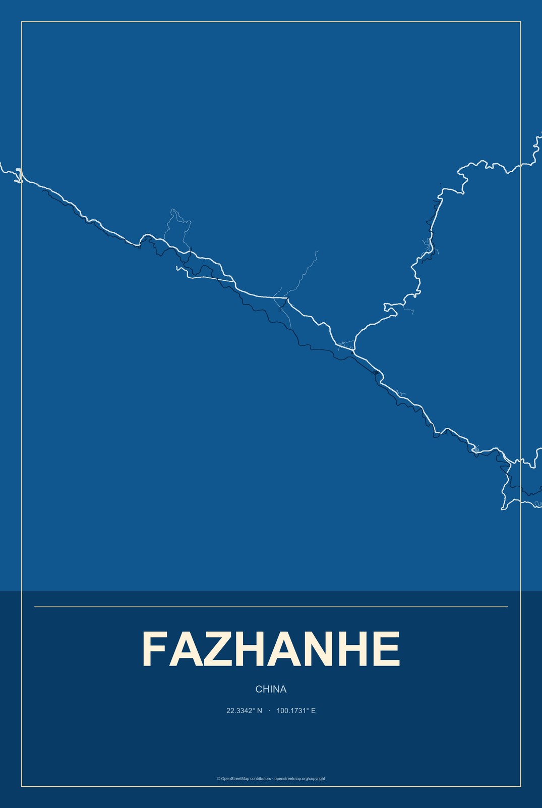 Fazhanhe, China City Map Aluminum Sign in Harbor Cobalt style