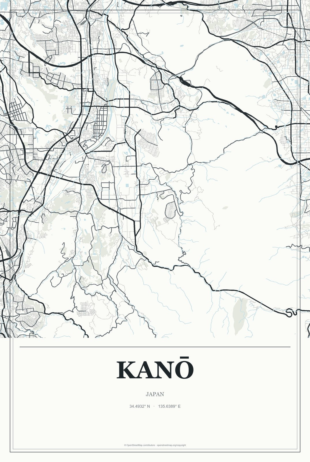 Kanō, Japan City Map Aluminum Sign in Gallery Air style