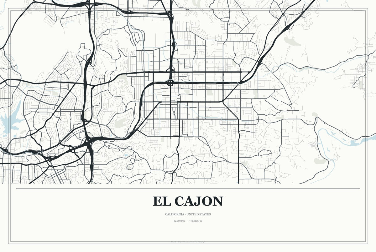 El Cajon, California City Map Aluminum Sign in Gallery Air style