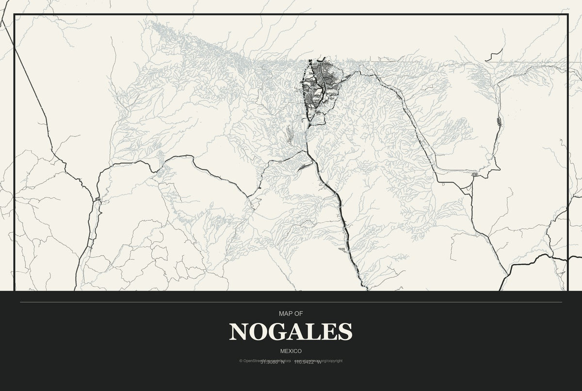 Nogales, Veracruz, Mexico City Map Aluminum Sign in Museum Plaque style