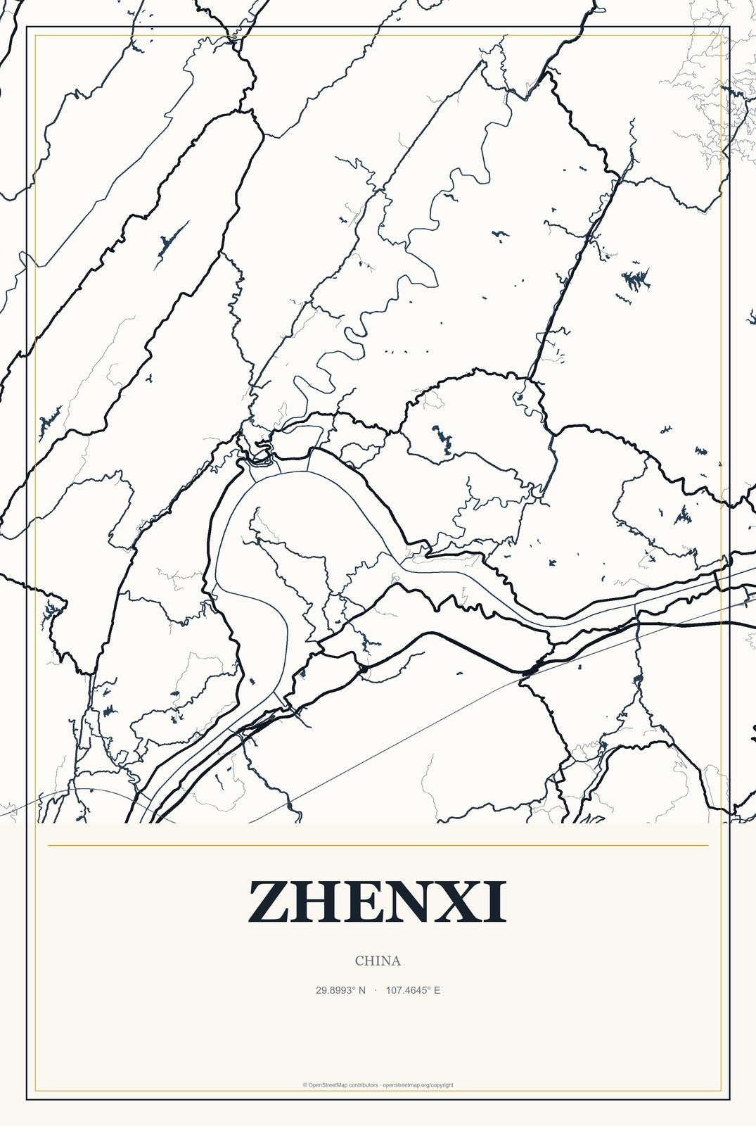 Zhenxi, China City Map Aluminum Sign in Citrine Modern style