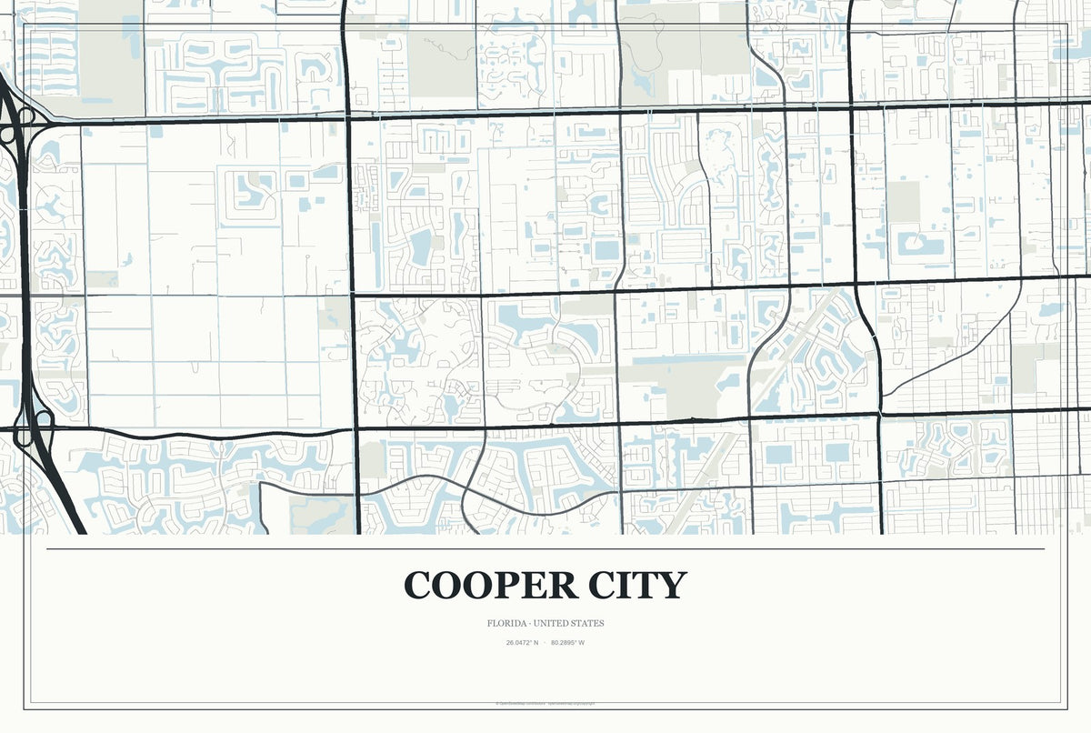 Cooper City, Florida City Map Aluminum Sign in Gallery Air style