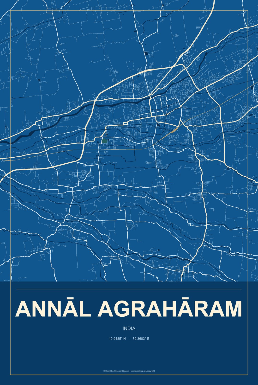 Annāl Agrahāram, India City Map Aluminum Sign in Harbor Cobalt style