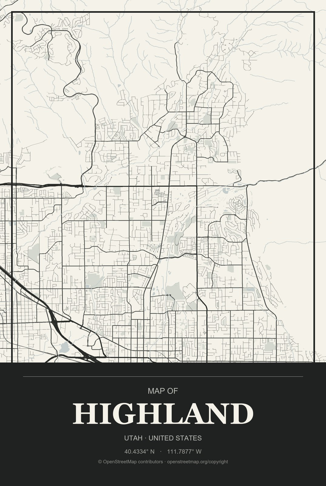 Highland, Utah City Map Aluminum Sign in Museum Plaque style