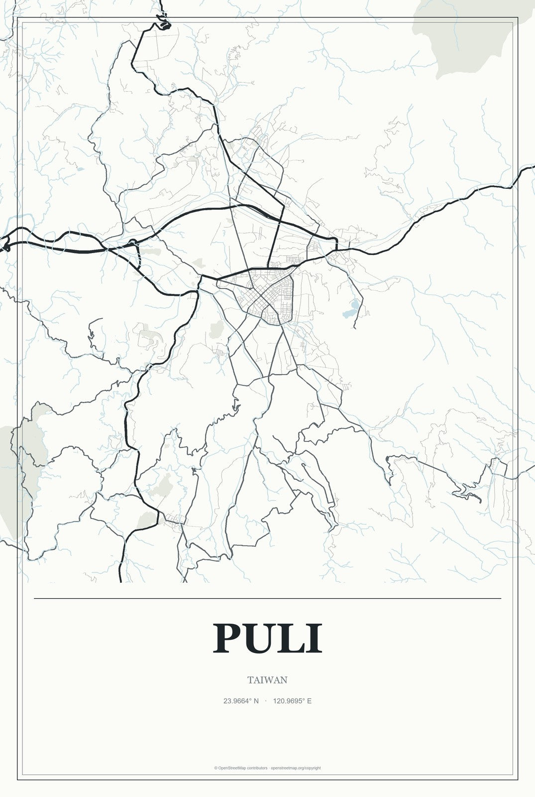 Puli, Taiwan City Map Aluminum Sign in Gallery Air style
