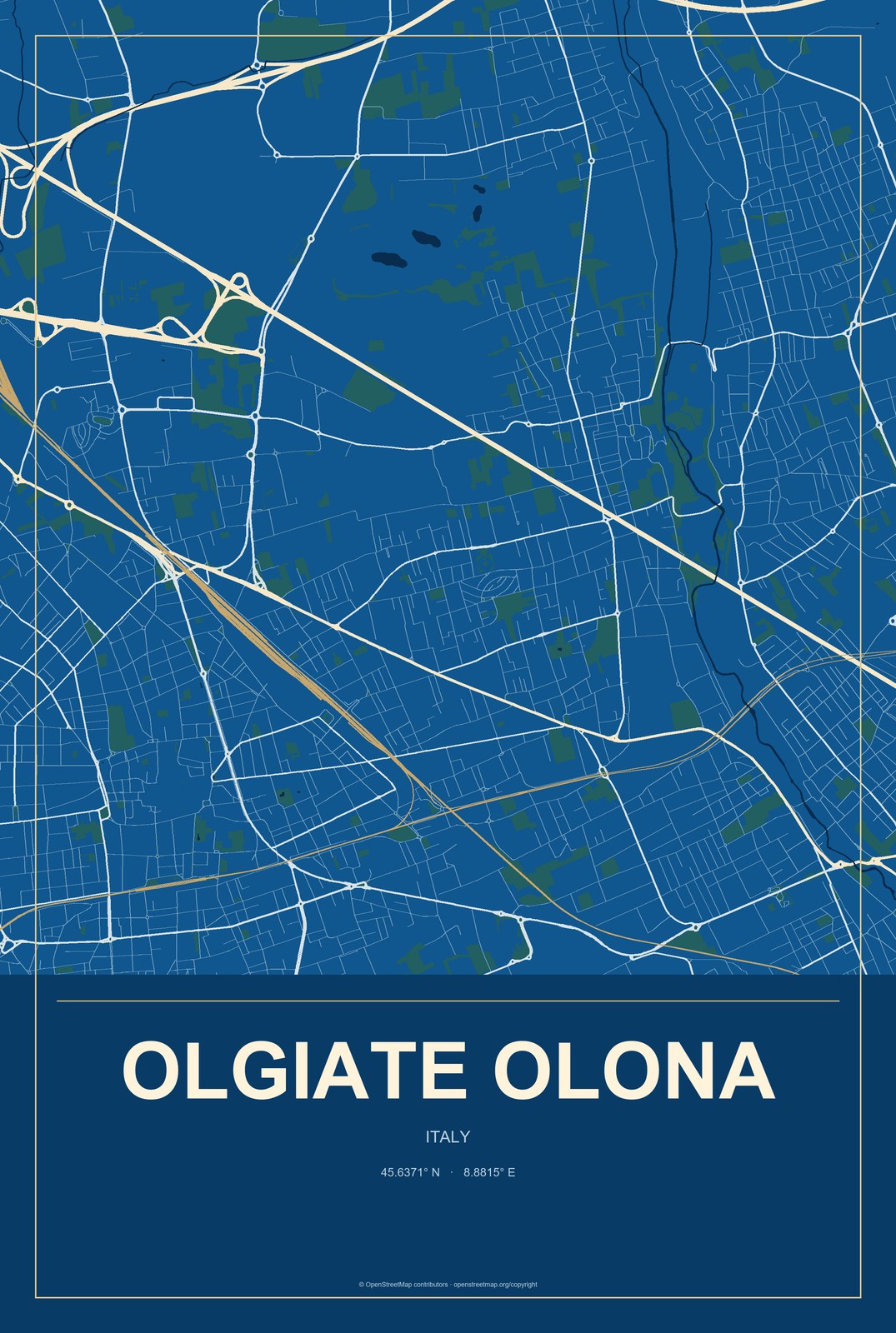 Olgiate Olona, Italy City Map Aluminum Sign in Harbor Cobalt style