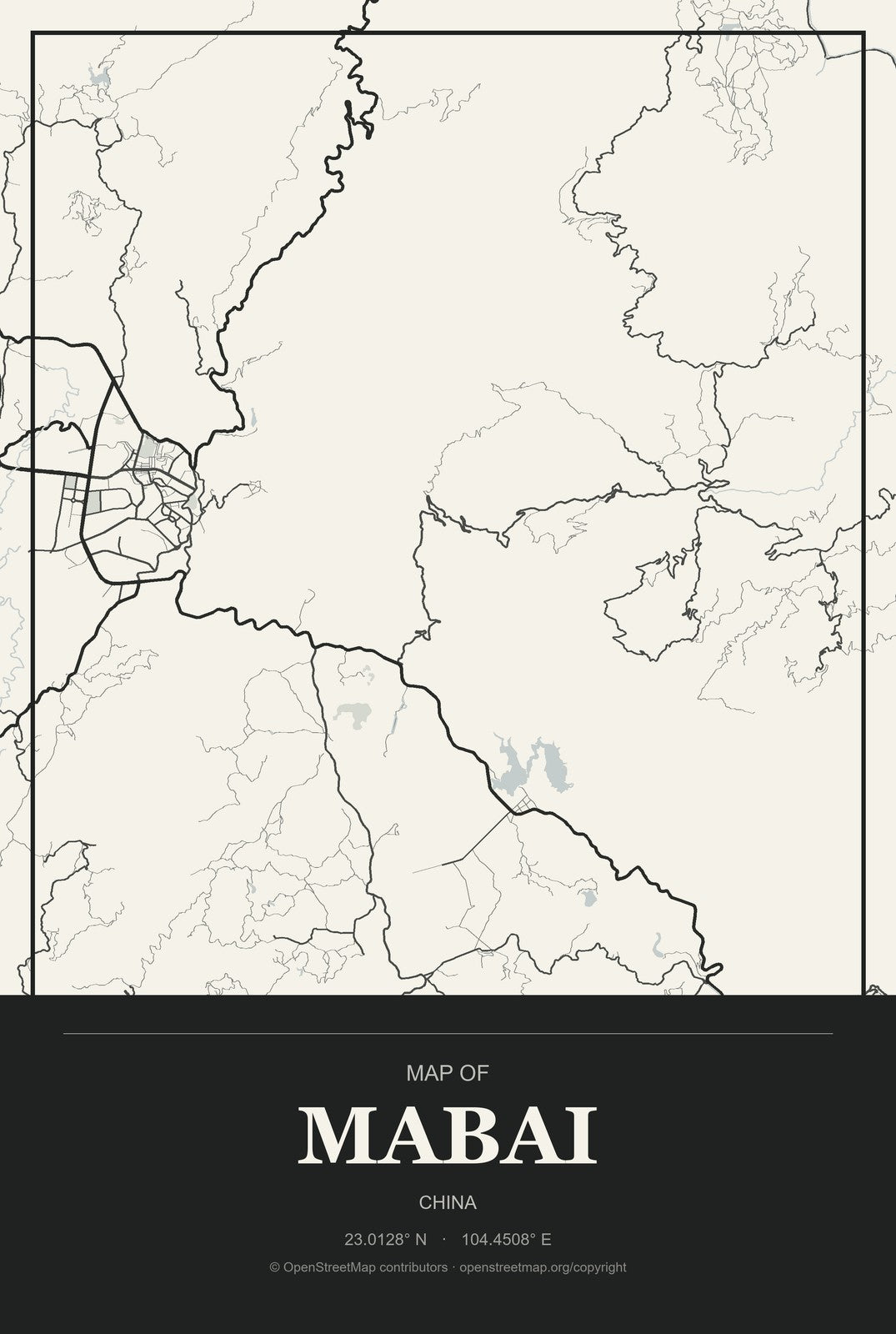 Mabai, China City Map Aluminum Sign in Museum Plaque style