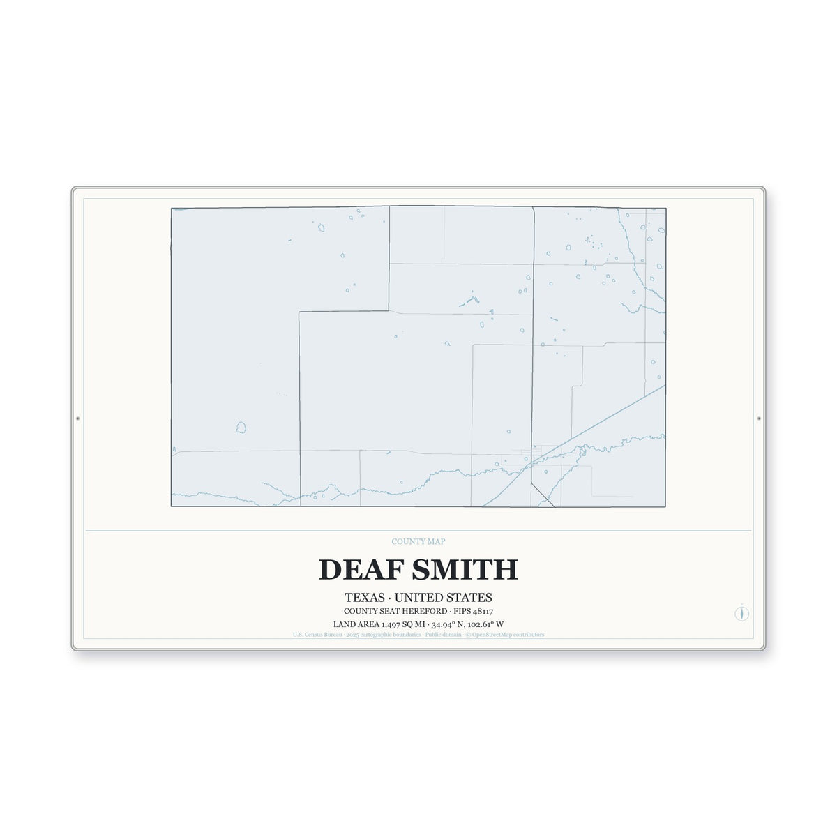 Deaf Smith County, Texas Map Aluminum Sign in Gallery Air style