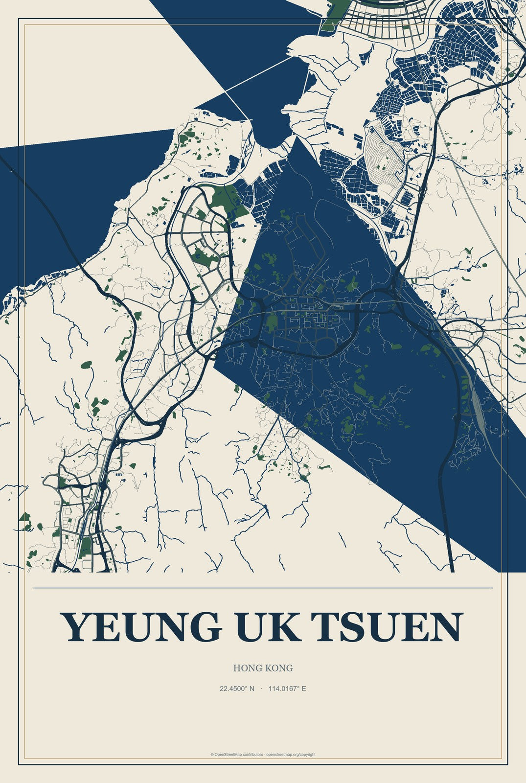 Yeung Uk Tsuen, Hong Kong City Map Aluminum Sign in Coastal Cutout style