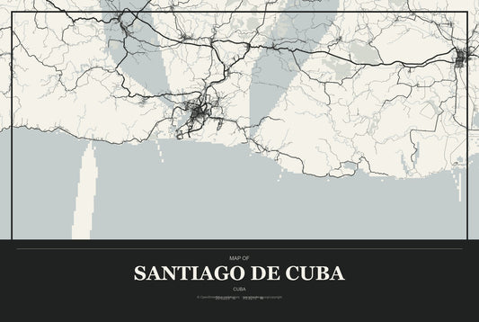 Santiago de Cuba, Cuba City Map Aluminum Sign in Museum Plaque style