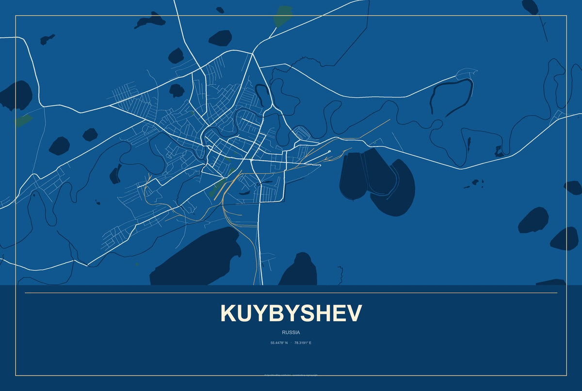 Kuybyshev, Russia City Map Aluminum Sign in Harbor Cobalt style