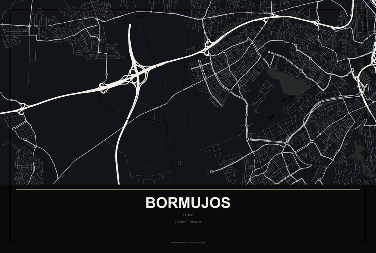 Bormujos, Spain City Map Aluminum Sign in Metropolitan Noir style