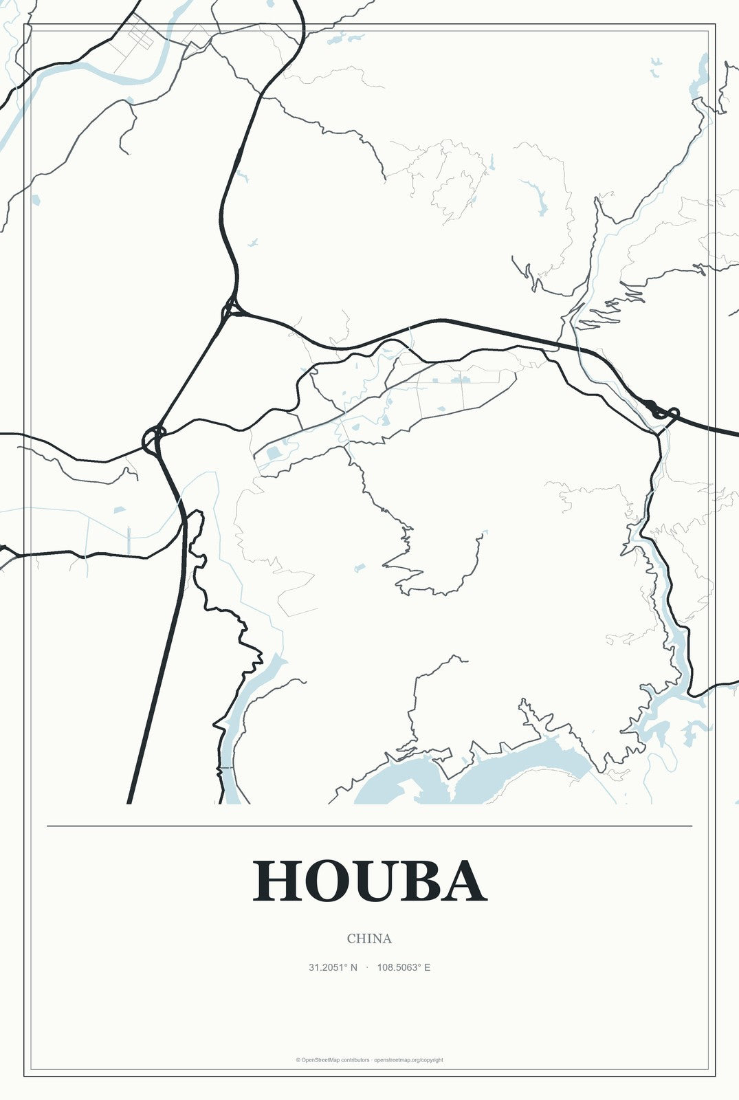 Houba, China City Map Aluminum Sign in Gallery Air style