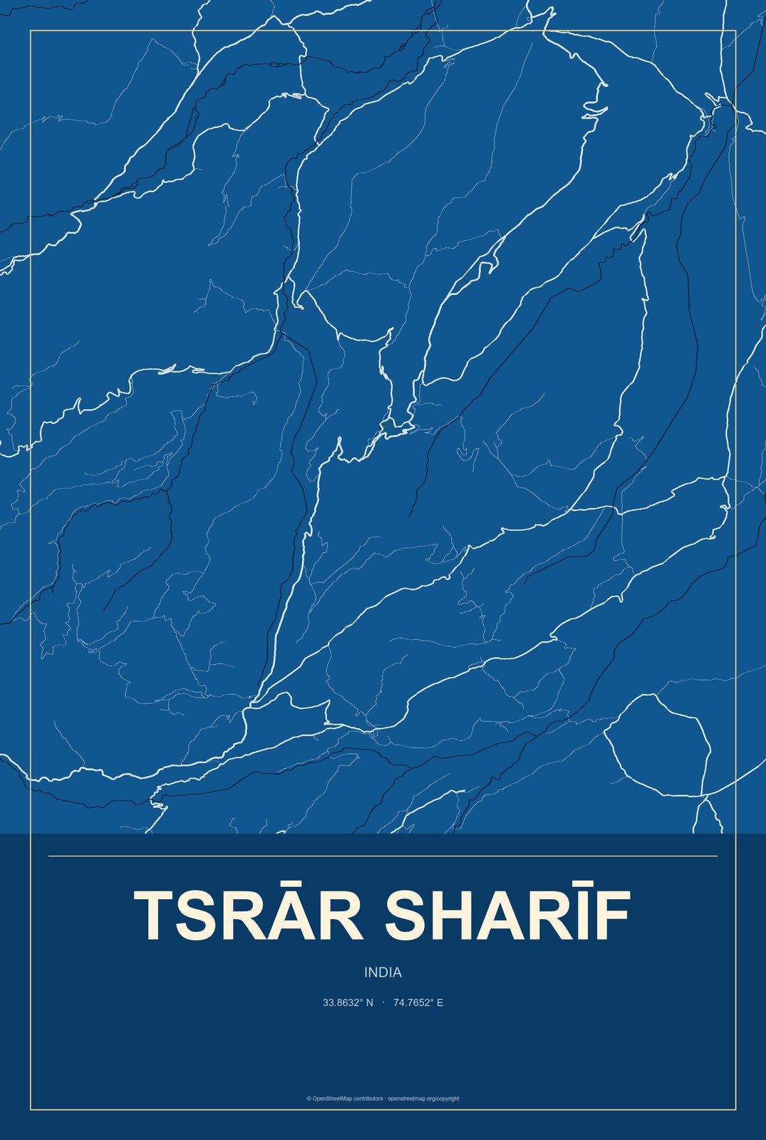 Tsrār Sharīf, India City Map Aluminum Sign in Harbor Cobalt style