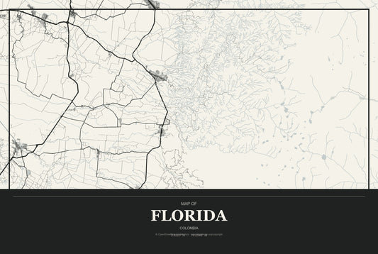 Florida, Colombia City Map Aluminum Sign in Museum Plaque style