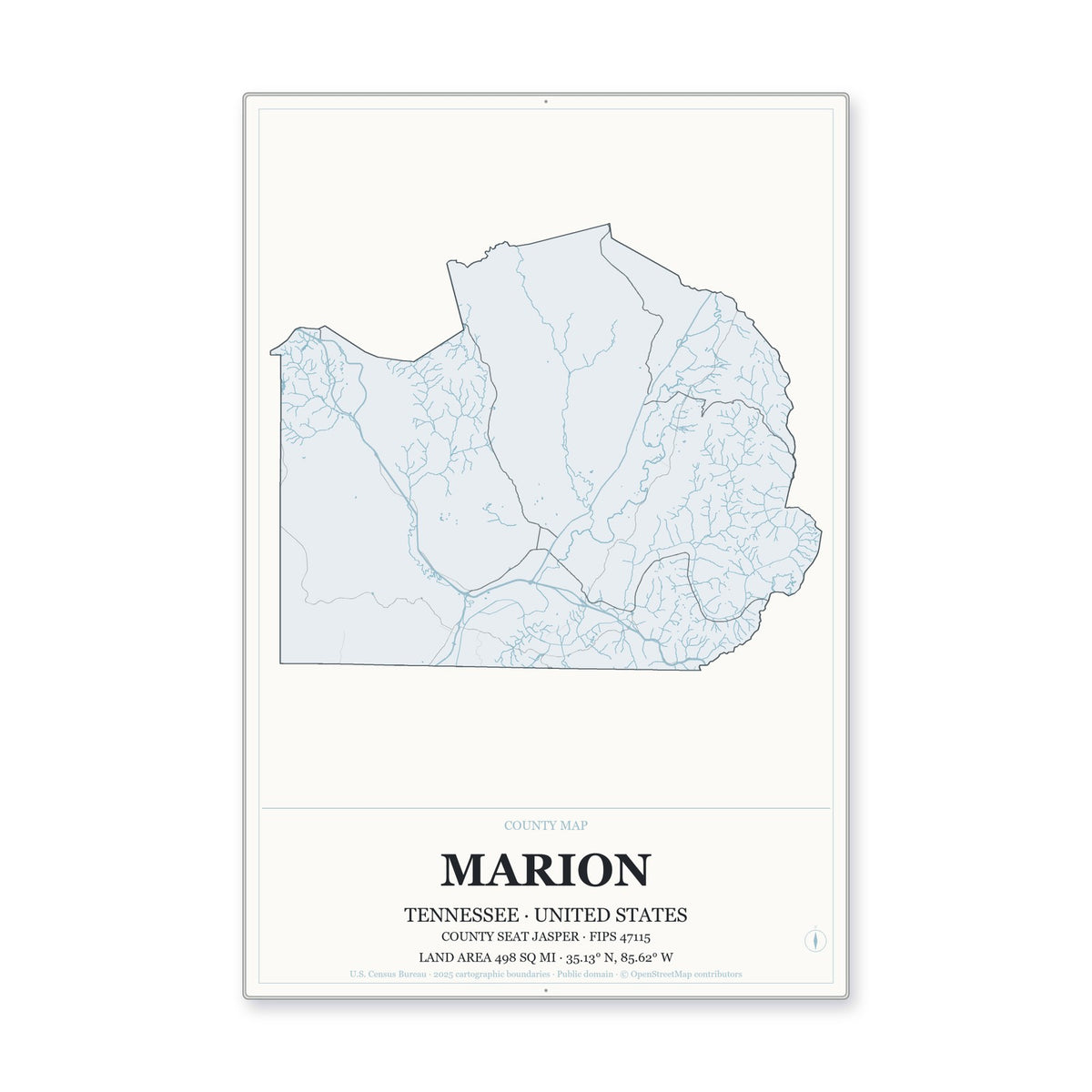 Marion County, Tennessee Map Aluminum Sign in Gallery Air style