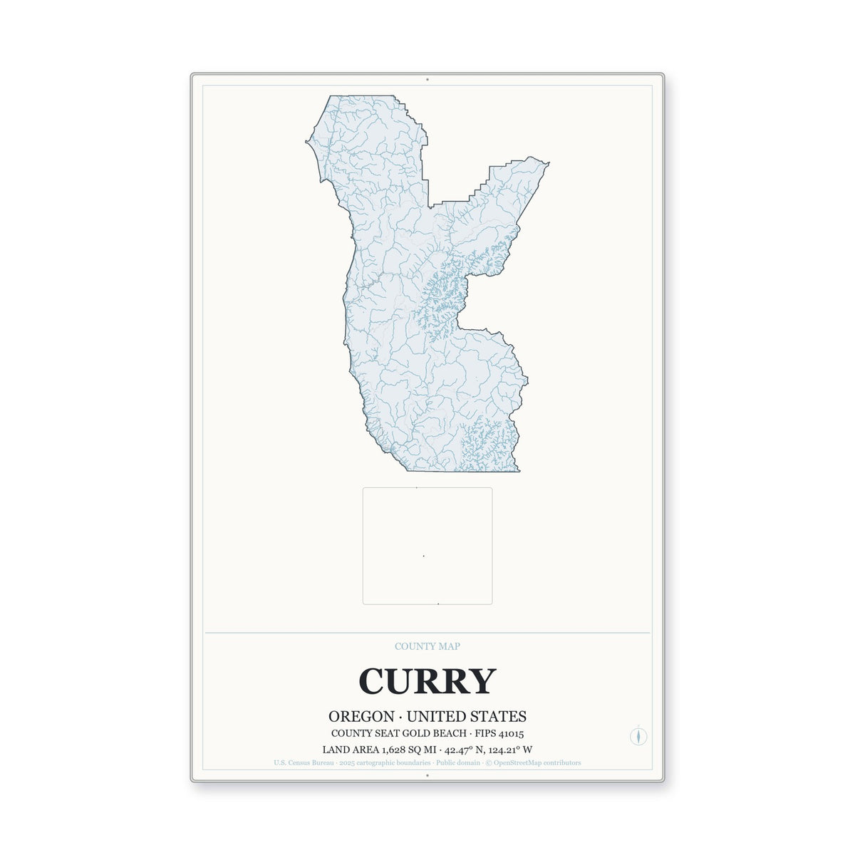 Curry County, Oregon Map Aluminum Sign in Gallery Air style