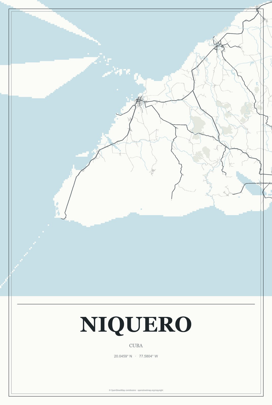 Niquero, Cuba City Map Aluminum Sign in Gallery Air style
