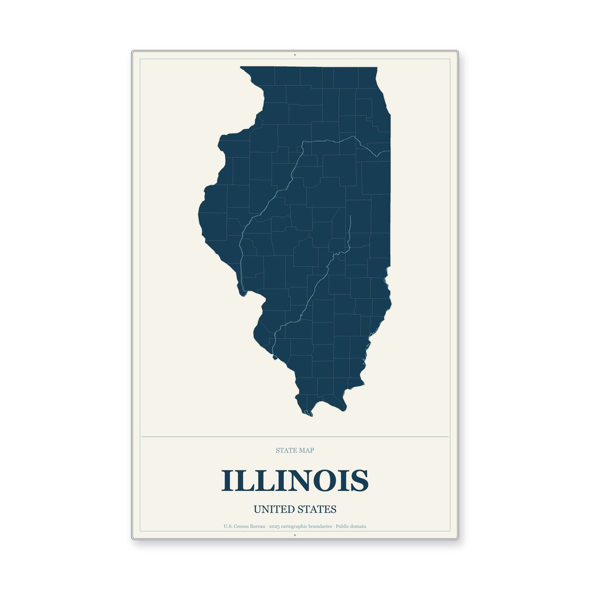 Illinois state map aluminum sign in Coastal Cutout style