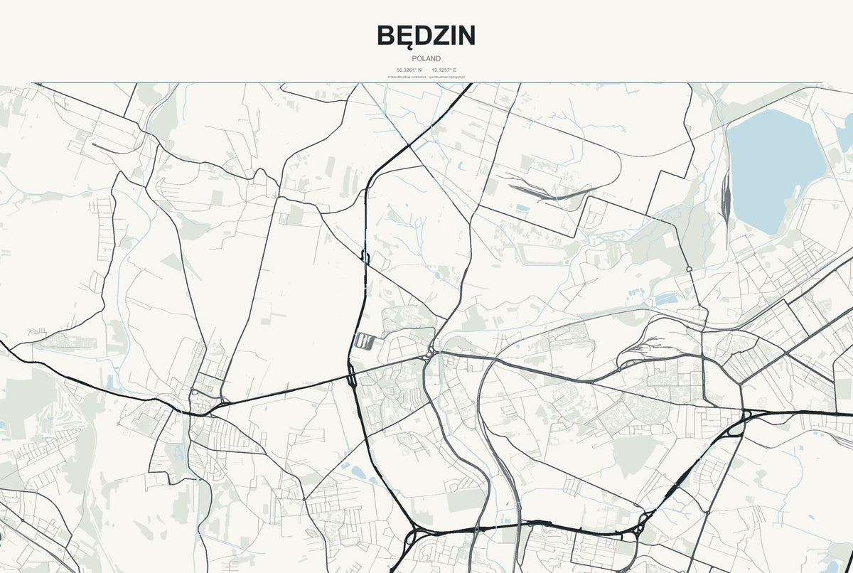 Będzin, Poland City Map Aluminum Sign in Headline Atlas style