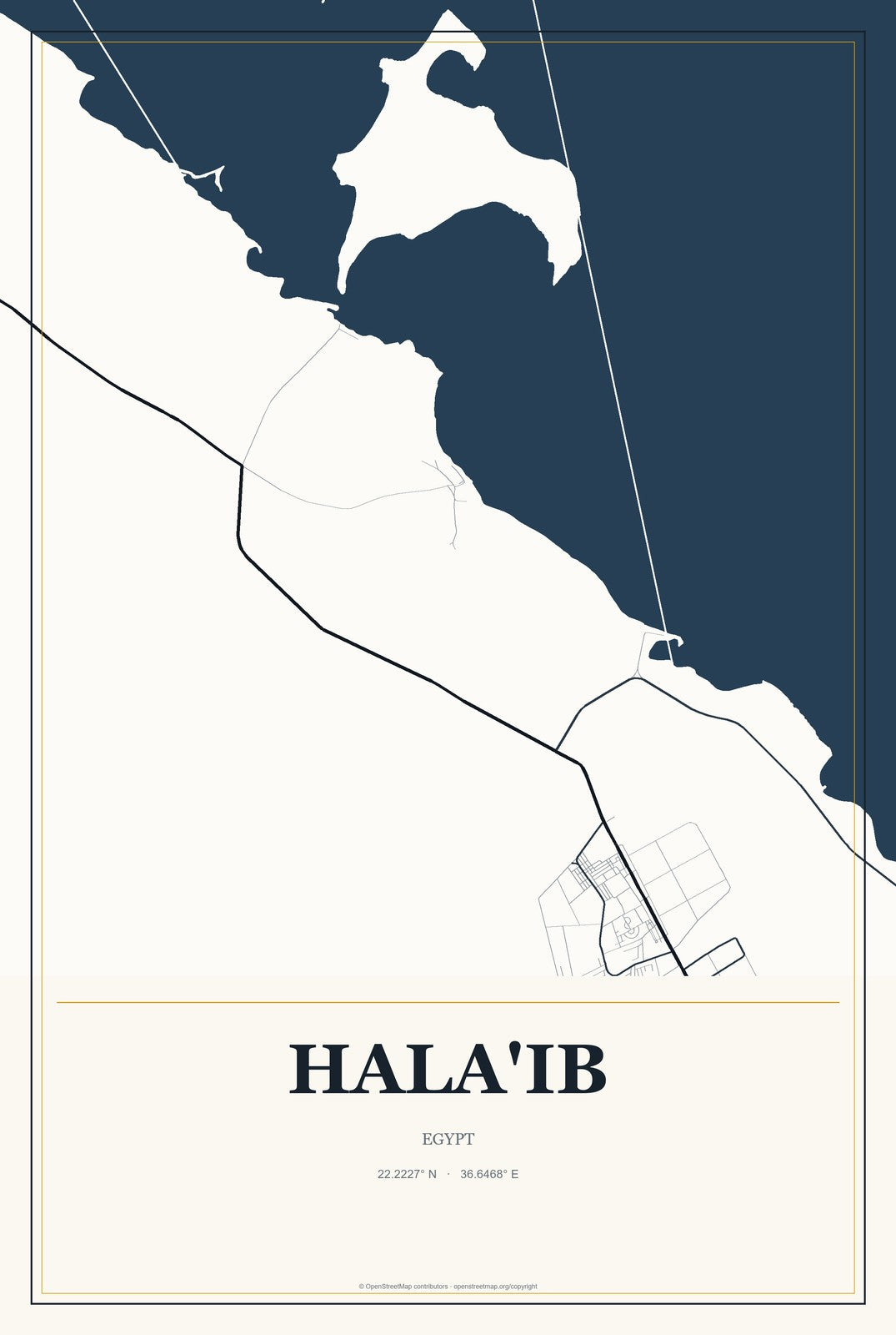 Hala'ib, Egypt City Map Aluminum Sign in Citrine Modern style