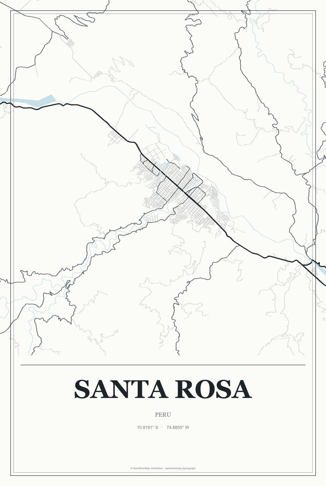 Santa Rosa, Junin, Peru City Map Aluminum Sign in Gallery Air style