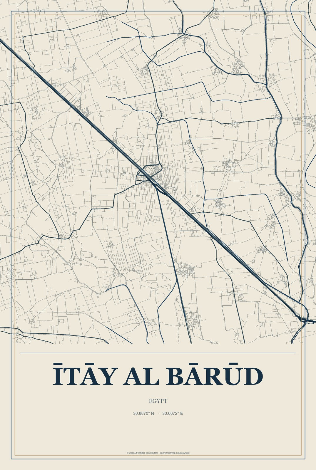 Ītāy al Bārūd, Egypt City Map Aluminum Sign in Coastal Cutout style