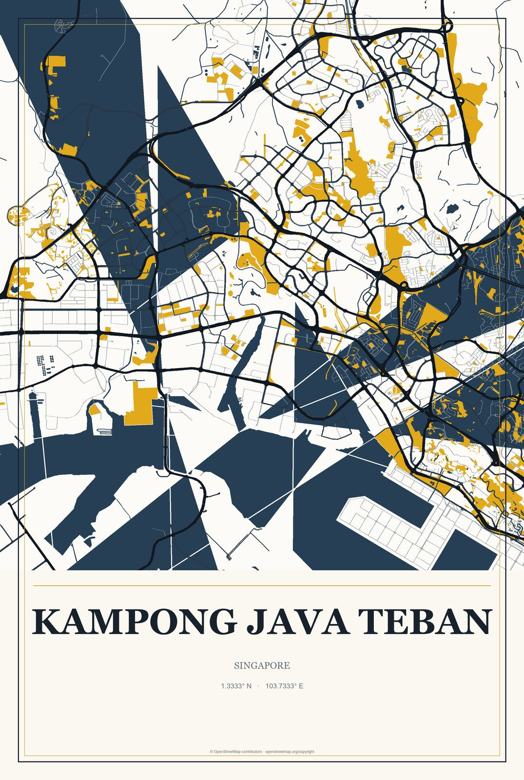 Kampong Java Teban, Singapore City Map Aluminum Sign in Citrine Modern style