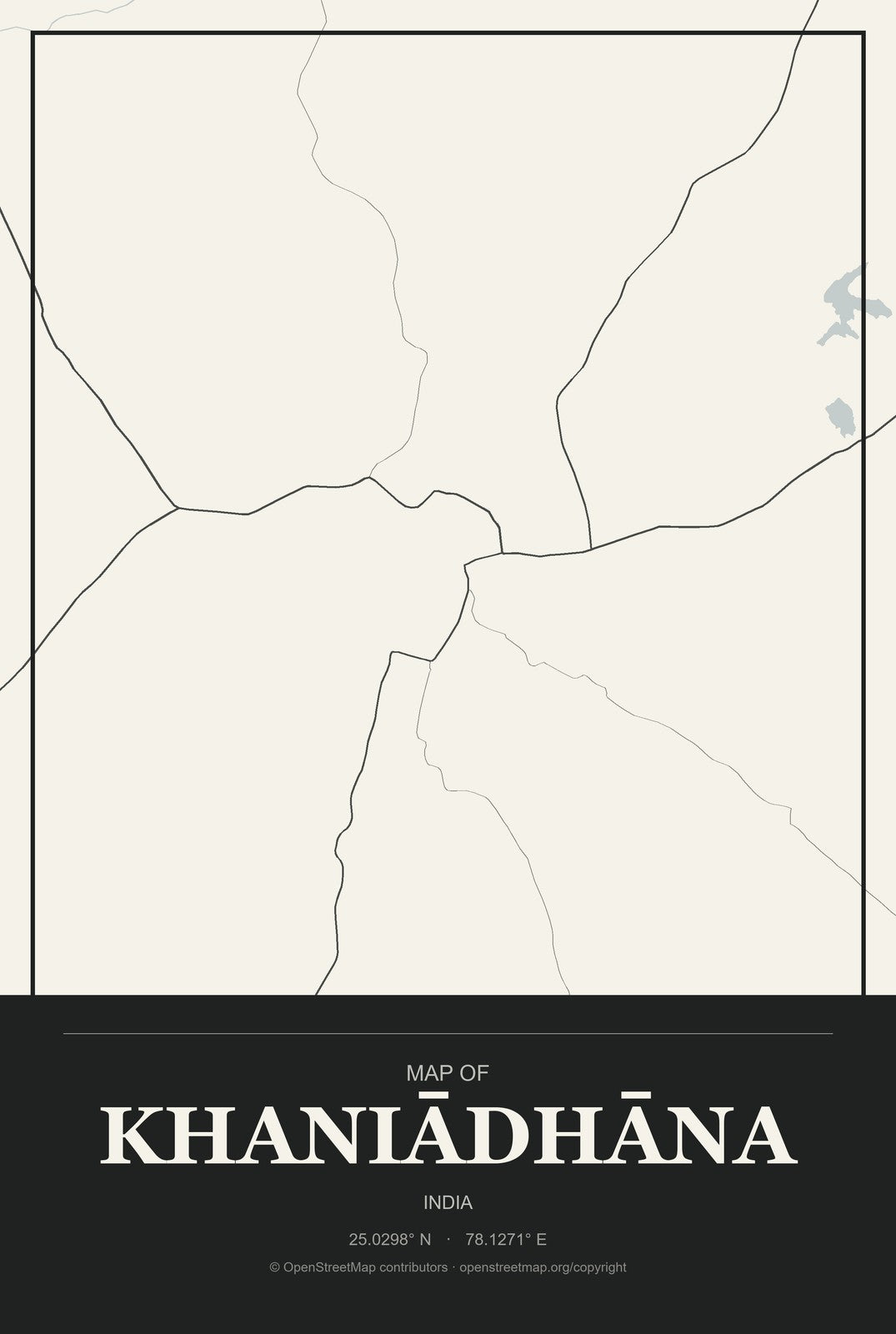 Khaniādhāna, India City Map Aluminum Sign in Museum Plaque style