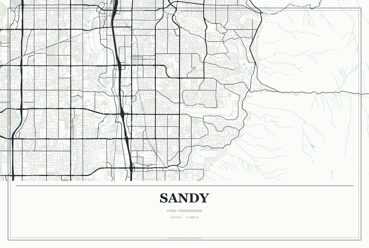 Sandy, Utah City Map Aluminum Sign in Gallery Air style