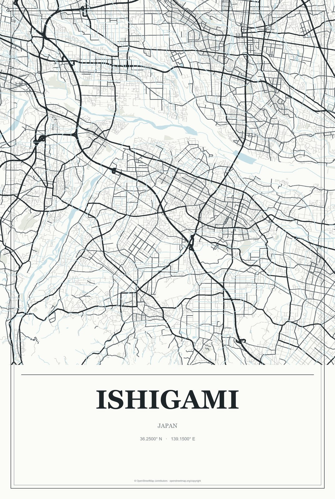Ishigami, Japan City Map Aluminum Sign in Gallery Air style